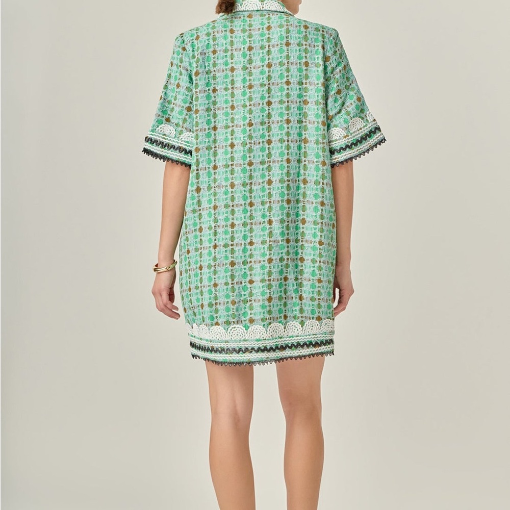 English Factory Tweed Mini Shirt Dress With Ric Rac Trim - Picture 4 of 7